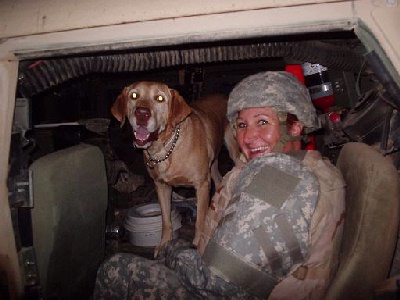 Becky and Gabe in Humvee